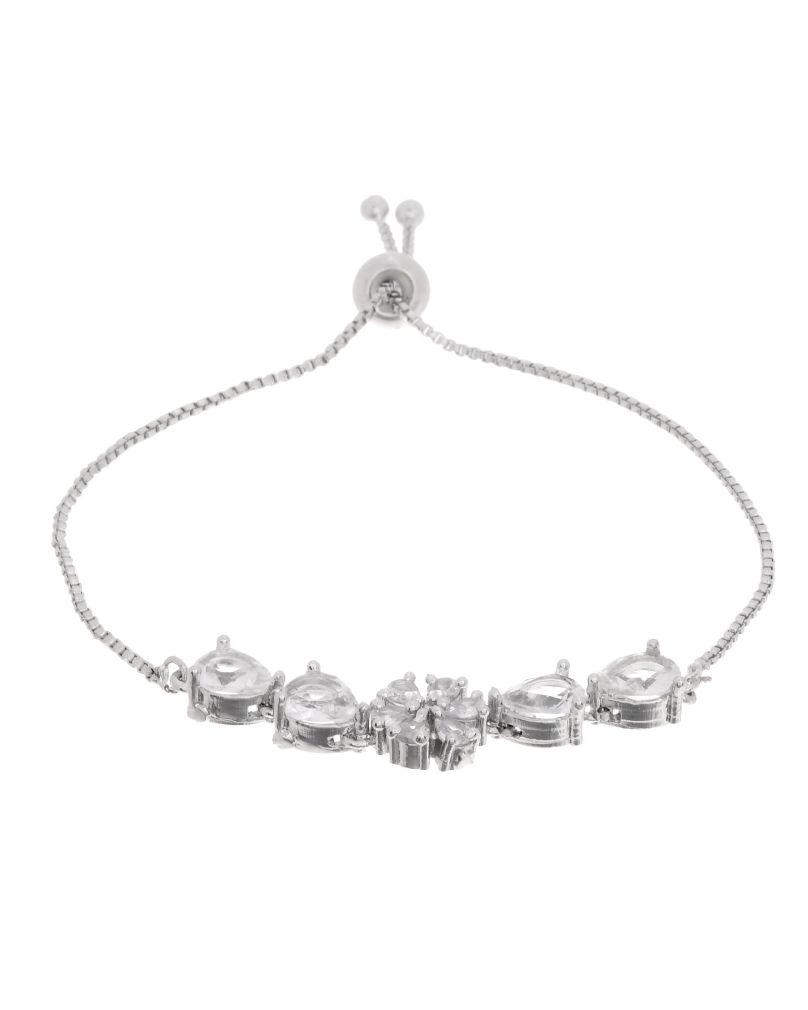 Jewels Nest Classic White Floral Diamond-Style Adjustable Bracelet - Distacart