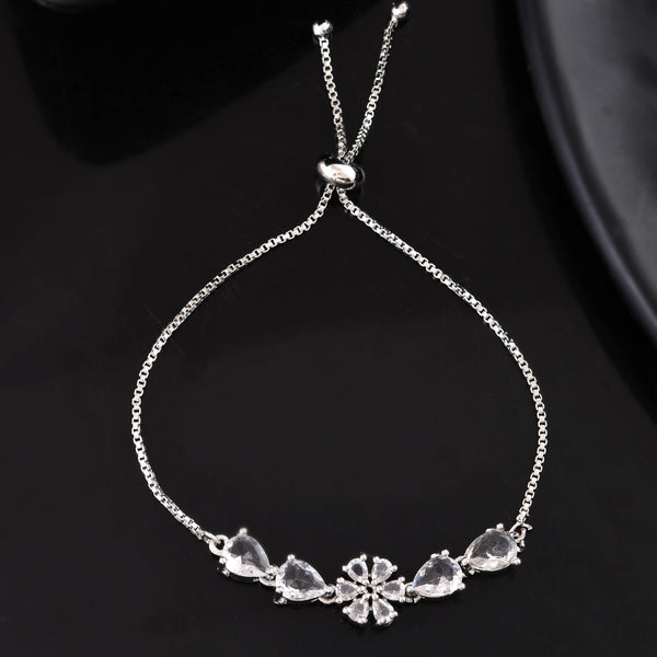 Jewels Nest Classic White Floral Diamond-Style Adjustable Bracelet - Distacart