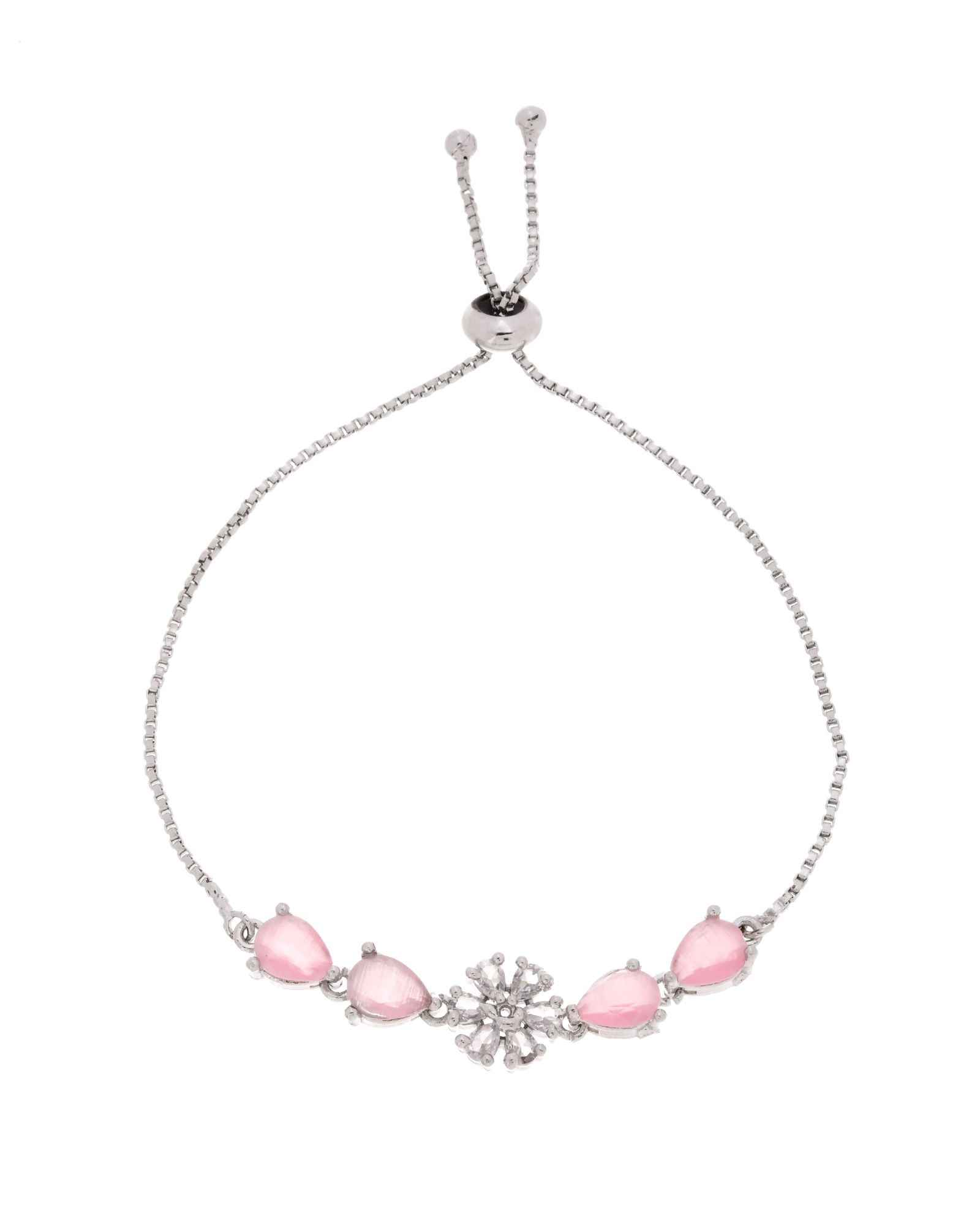 Jewels Nest Soft Pink Floral Diamond-Style Adjustable Bracelet - Distacart