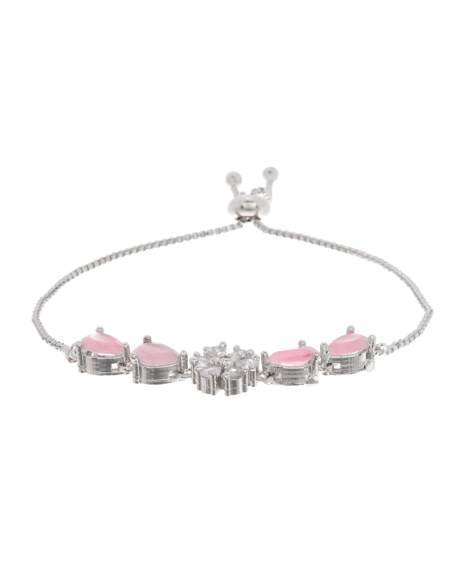 Jewels Nest Soft Pink Floral Diamond-Style Adjustable Bracelet - Distacart