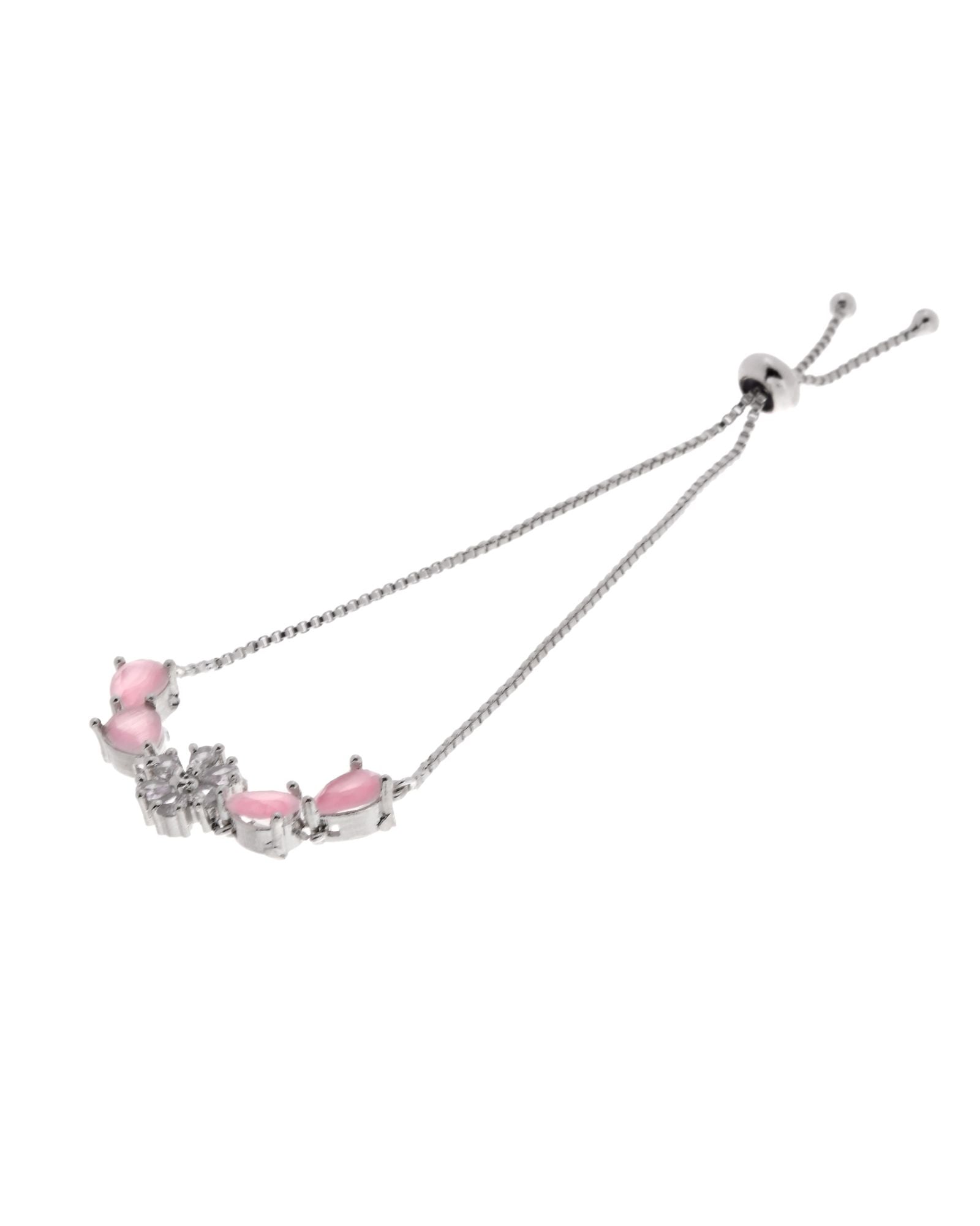 Jewels Nest Soft Pink Floral Diamond-Style Adjustable Bracelet - Distacart