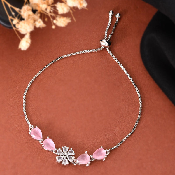 Jewels Nest Soft Pink Floral Diamond-Style Adjustable Bracelet - Distacart