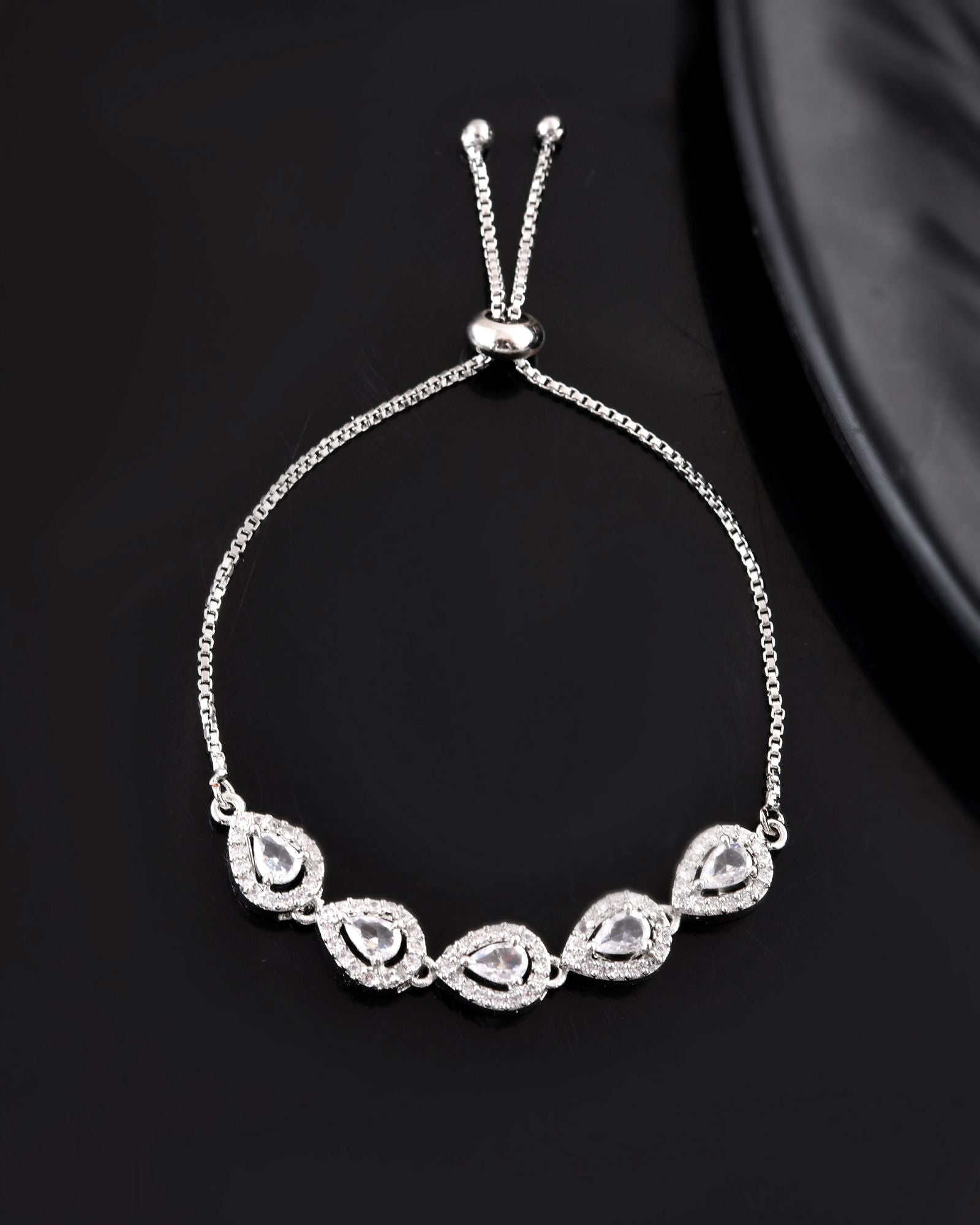 Jewels Nest White Teardrop Diamond-Style Adjustable Bracelet - Distacart