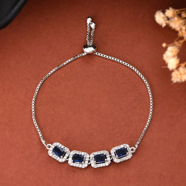 Jewels Nest Navy Blue Square Stone Diamond-Style Adjustable Bracelet - Distacart