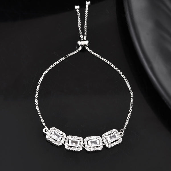 Jewels Nest Classic White Square Stone Diamond-Style Adjustable Bracelet - Distacart