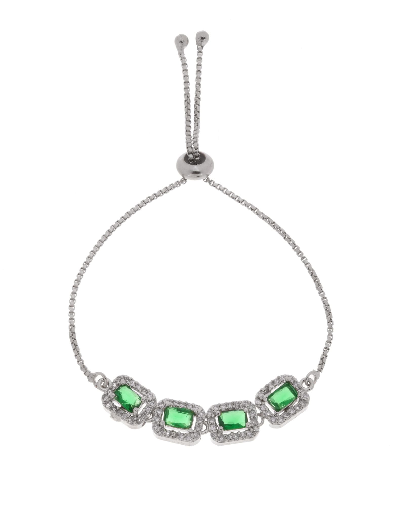 Jewels Nest Emerald Green Square Stone Diamond-Style Adjustable Bracelet - Distacart