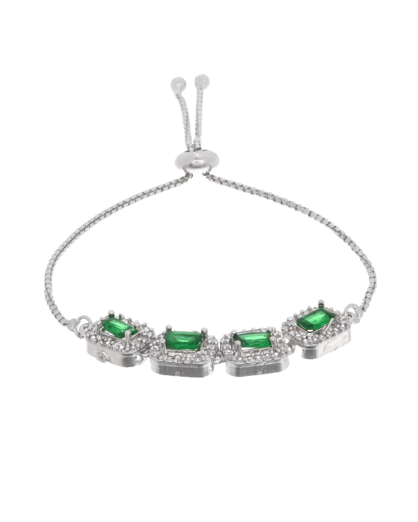 Jewels Nest Emerald Green Square Stone Diamond-Style Adjustable Bracelet - Distacart