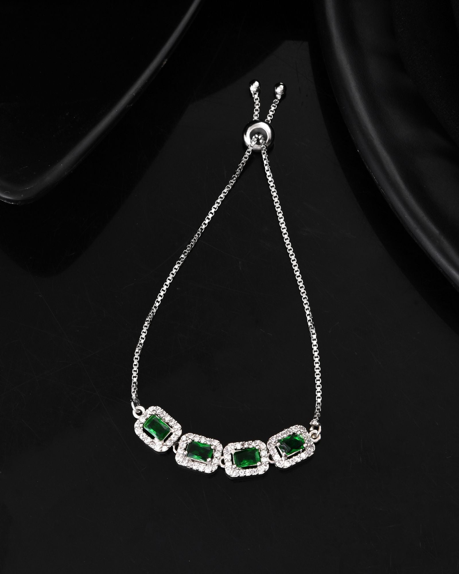 Jewels Nest Emerald Green Square Stone Diamond-Style Adjustable Bracelet - Distacart