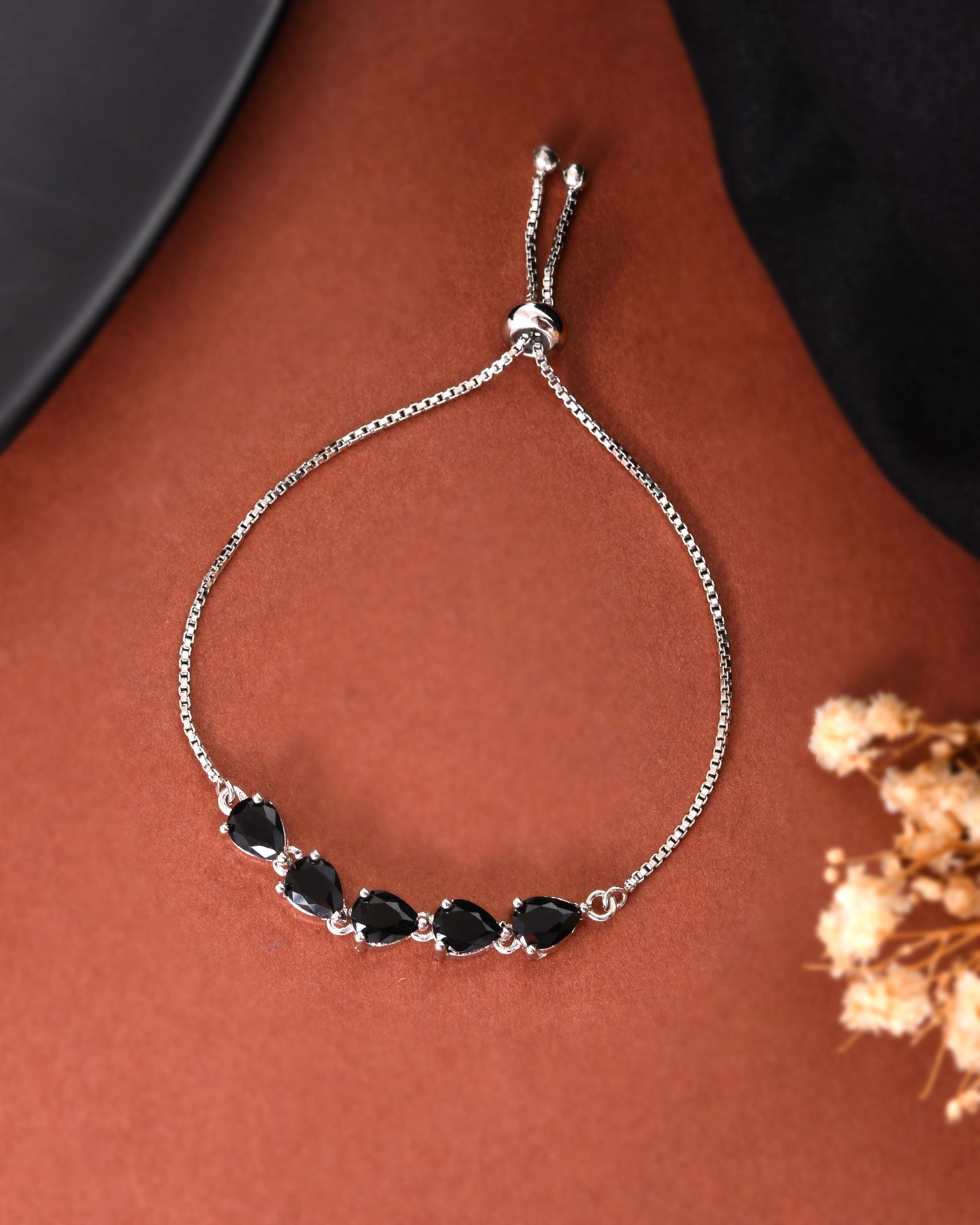 Jewels Nest Classic Black Teardrop Stone Adjustable Bracelet - Distacart