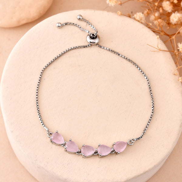 Jewels Nest Pink Heart Stone Adjustable Bracelet For Women - Distacart
