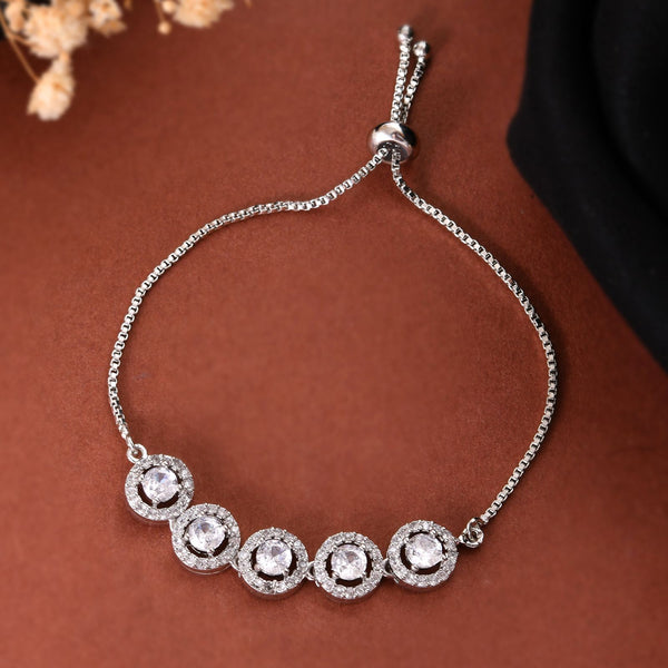 Jewels Nest Silver Plated White Stone Circle Design Bracelet - Distacart
