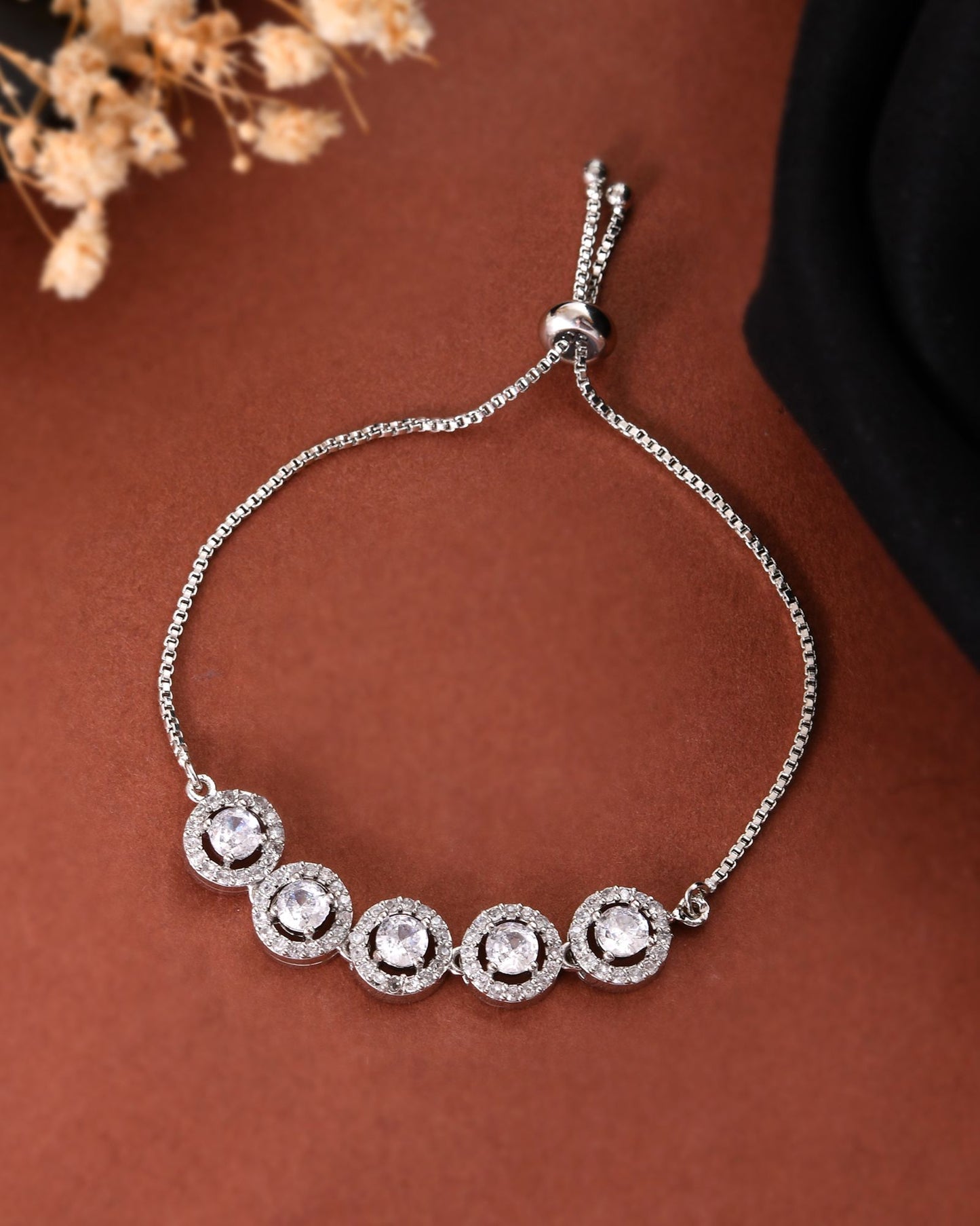 Jewels Nest Silver Plated White Stone Circle Design Bracelet - Distacart