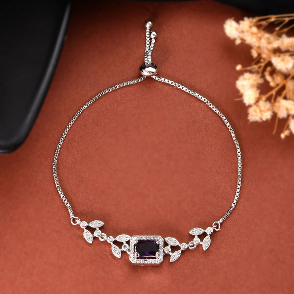 Jewels Nest Silver Plated Emerald Purple Stone Floral Bracelet - Distacart