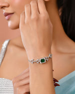 Thumbnail for Jewels Nest Silver Plated Green Stone Adjustable Statement Bracelet - Distacart