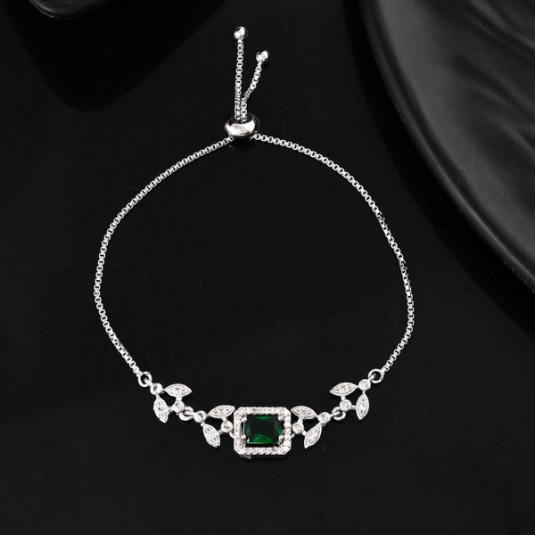 Jewels Nest Silver Plated Green Stone Adjustable Statement Bracelet - Distacart