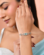 Thumbnail for Jewels Nest Silver Plated Green Stone Adjustable Bracelet With Leaf Cz Design - Distacart
