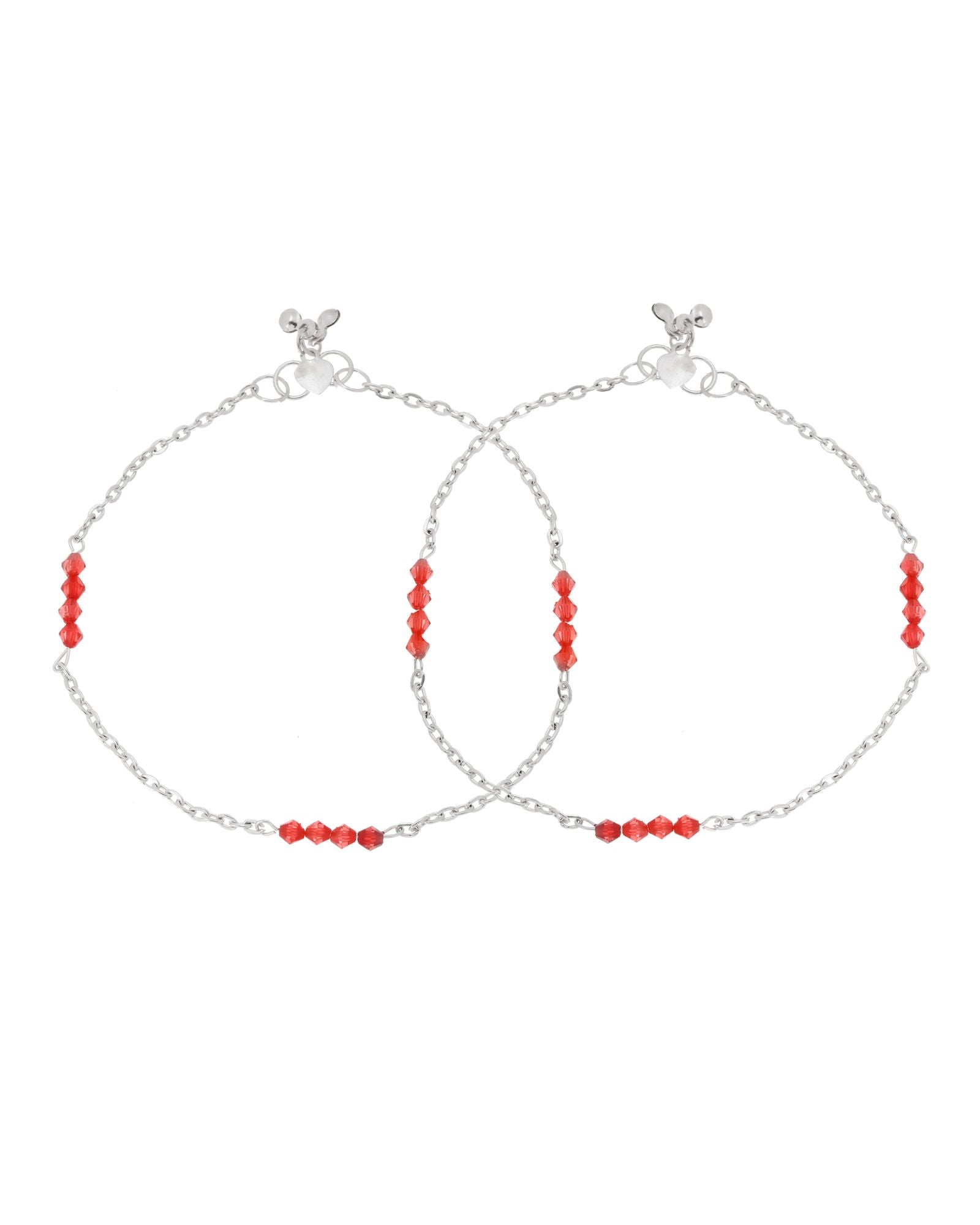 Jewels Nest Silver Plated Red Beads Adjustable Anklet With Heart Clasp - Distacart