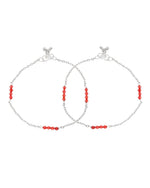 Thumbnail for Jewels Nest Silver Plated Red Beads Adjustable Anklet With Heart Clasp - Distacart