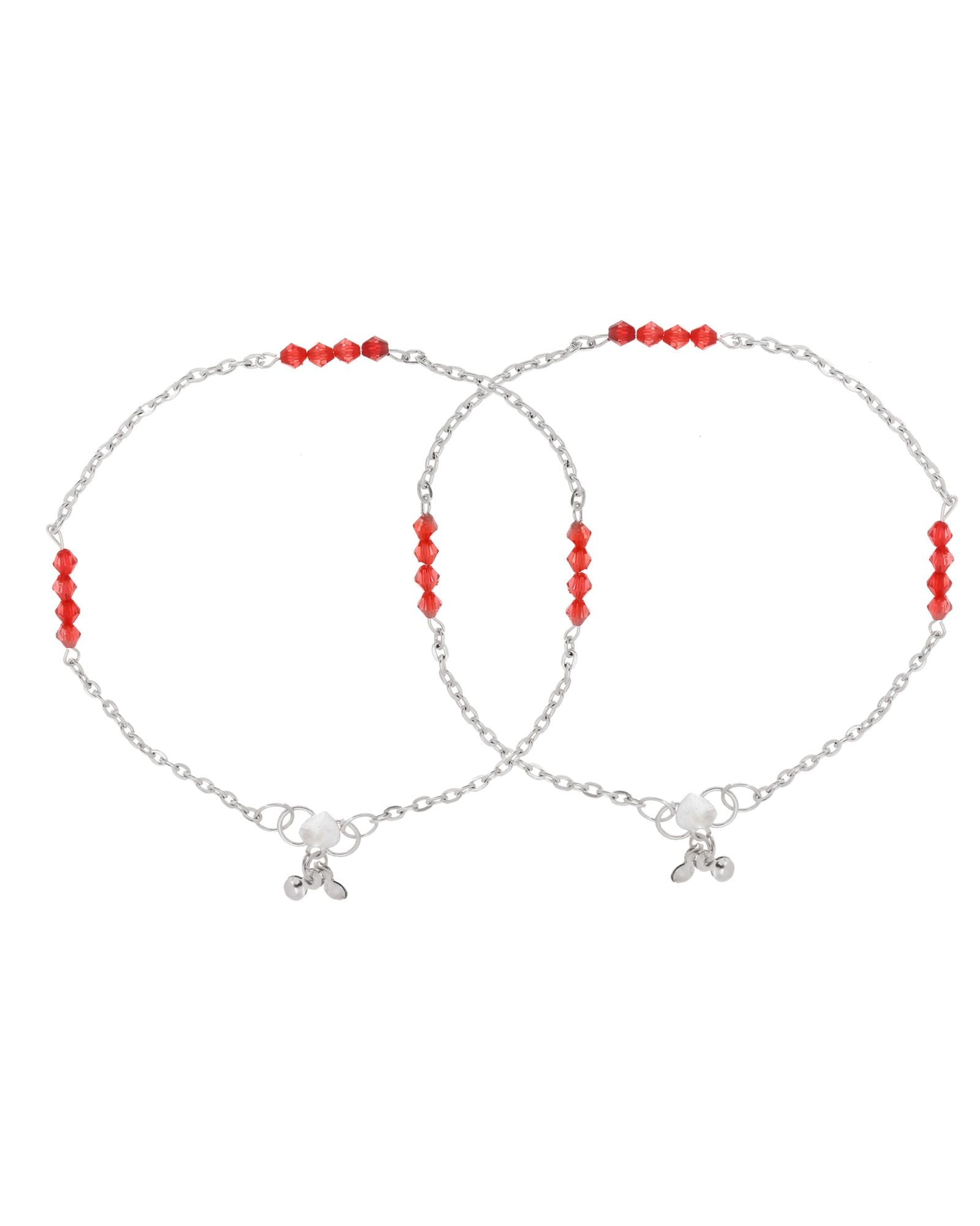 Jewels Nest Silver Plated Red Beads Adjustable Anklet With Heart Clasp - Distacart