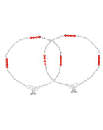 Thumbnail for Jewels Nest Silver Plated Red Beads Adjustable Anklet With Heart Clasp - Distacart