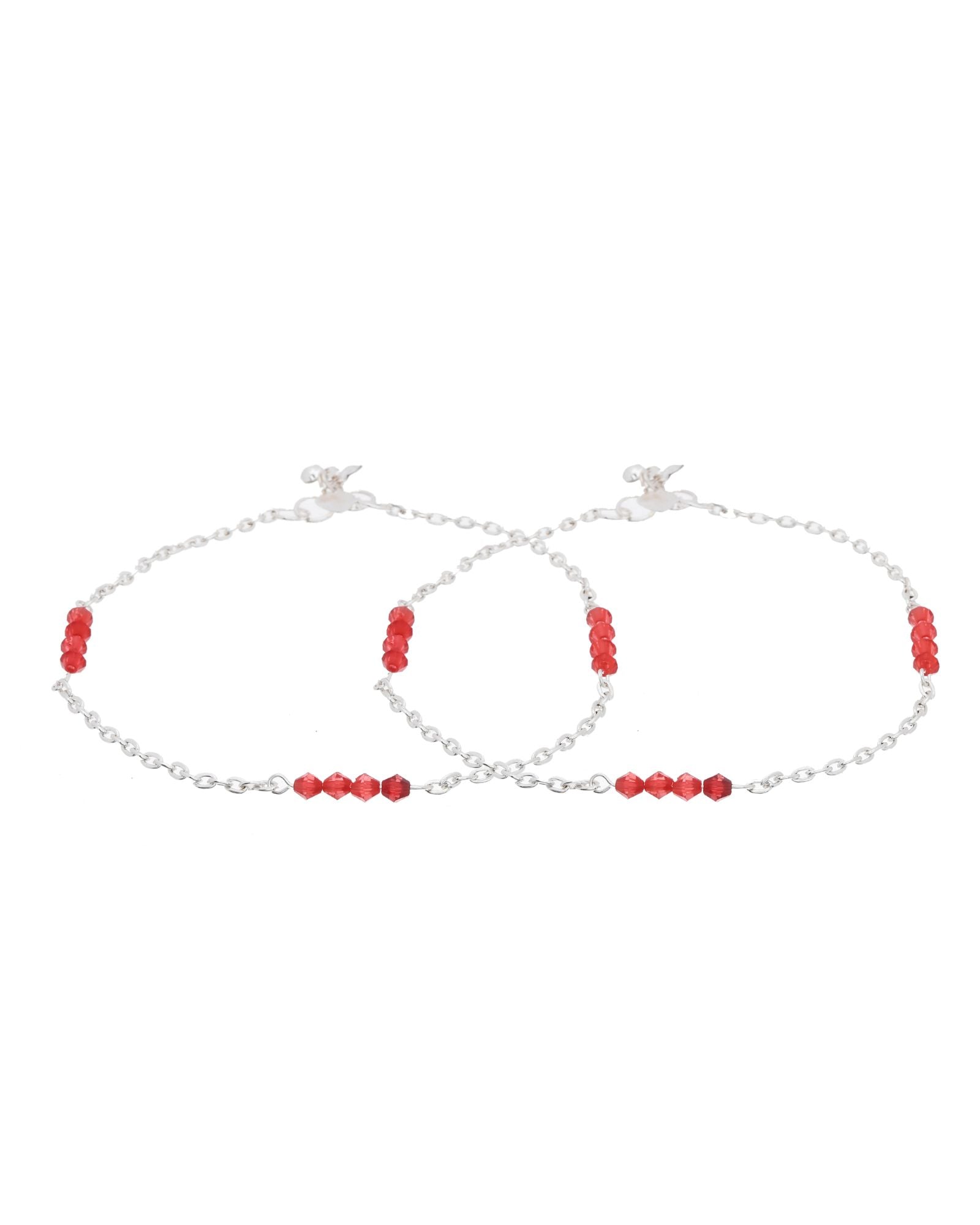 Jewels Nest Silver Plated Red Beads Adjustable Anklet With Heart Clasp - Distacart