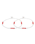 Thumbnail for Jewels Nest Silver Plated Red Beads Adjustable Anklet With Heart Clasp - Distacart