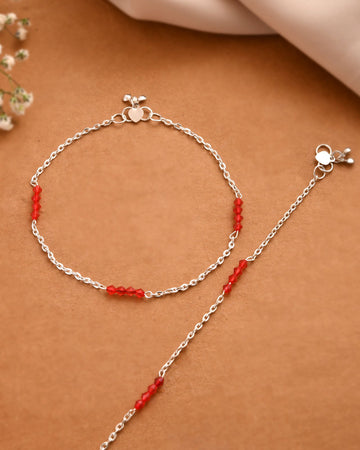 Jewels Nest Silver Plated Red Beads Adjustable Anklet With Heart Clasp - Distacart
