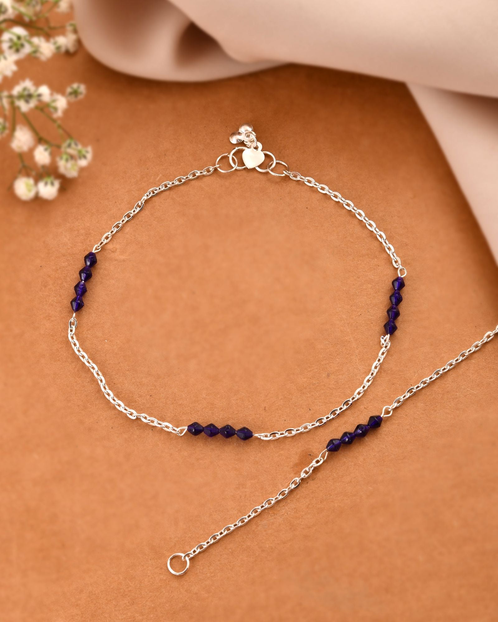 Jewels Nest Silver Plated Purple Beads Chain Anklet For Women - Distacart