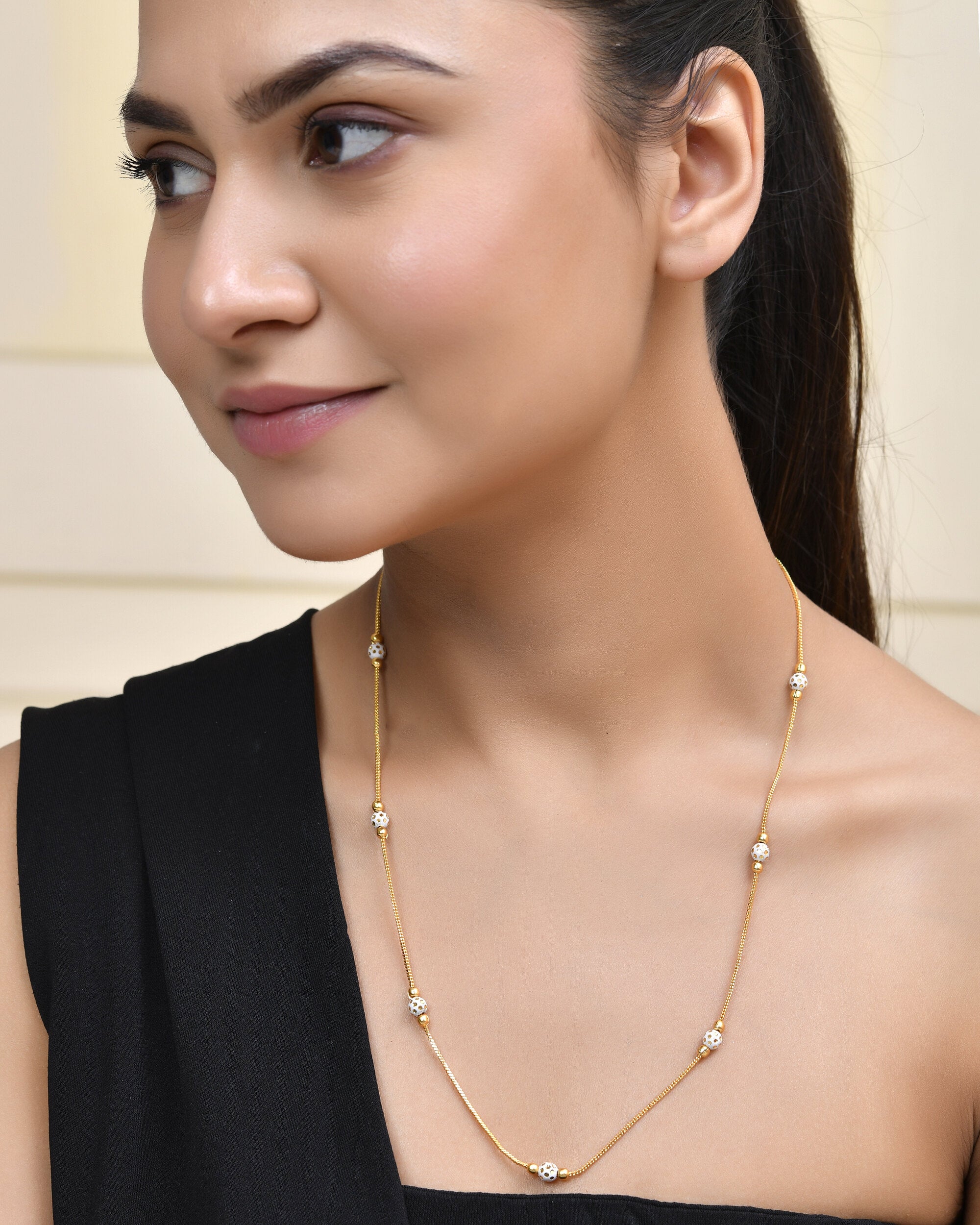 Jewels Nest Elegant Gold-Polished Beaded Chain – Premium Brass Designer Jewelry - Distacart