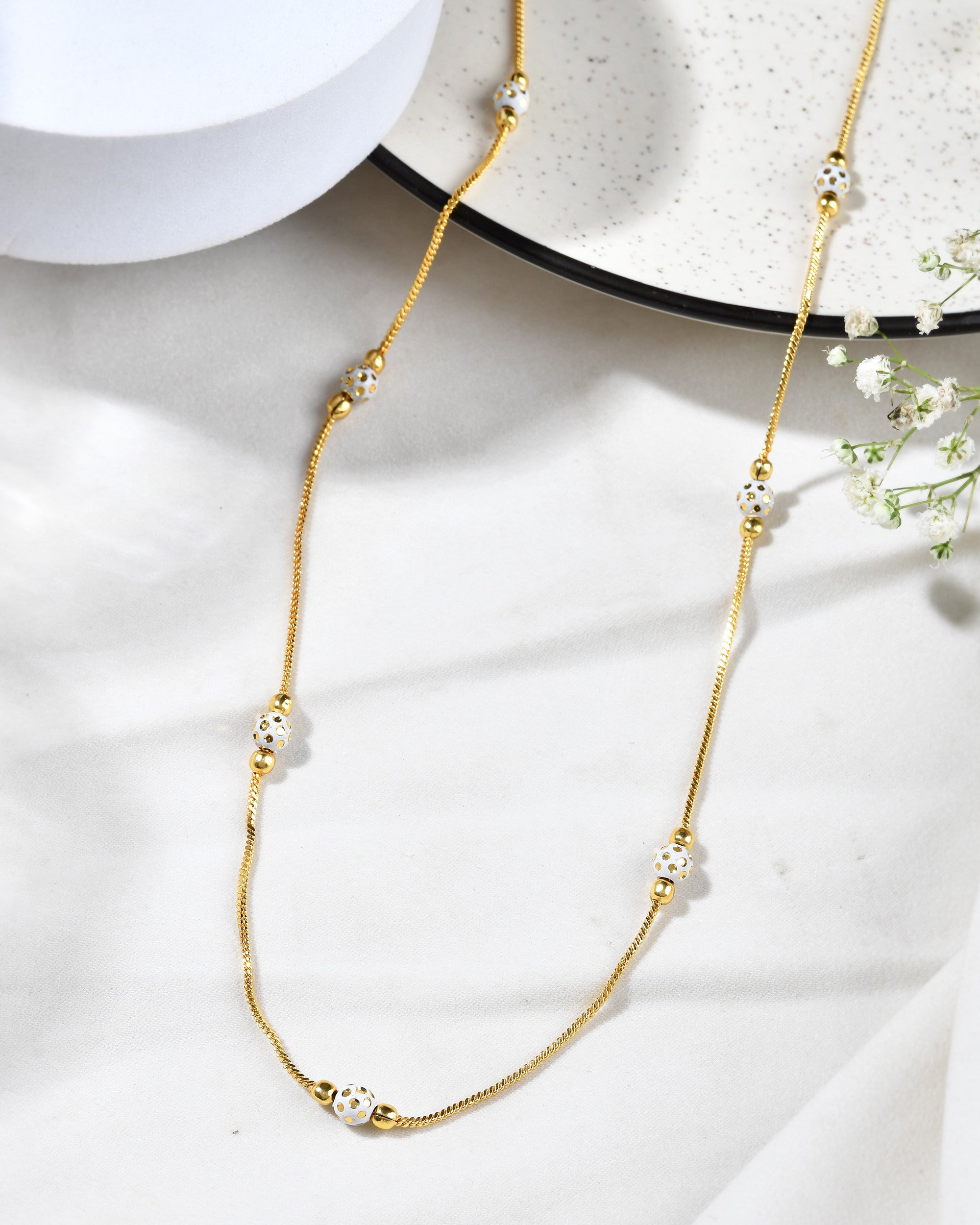 Jewels Nest Elegant Gold-Polished Beaded Chain – Premium Brass Designer Jewelry - Distacart