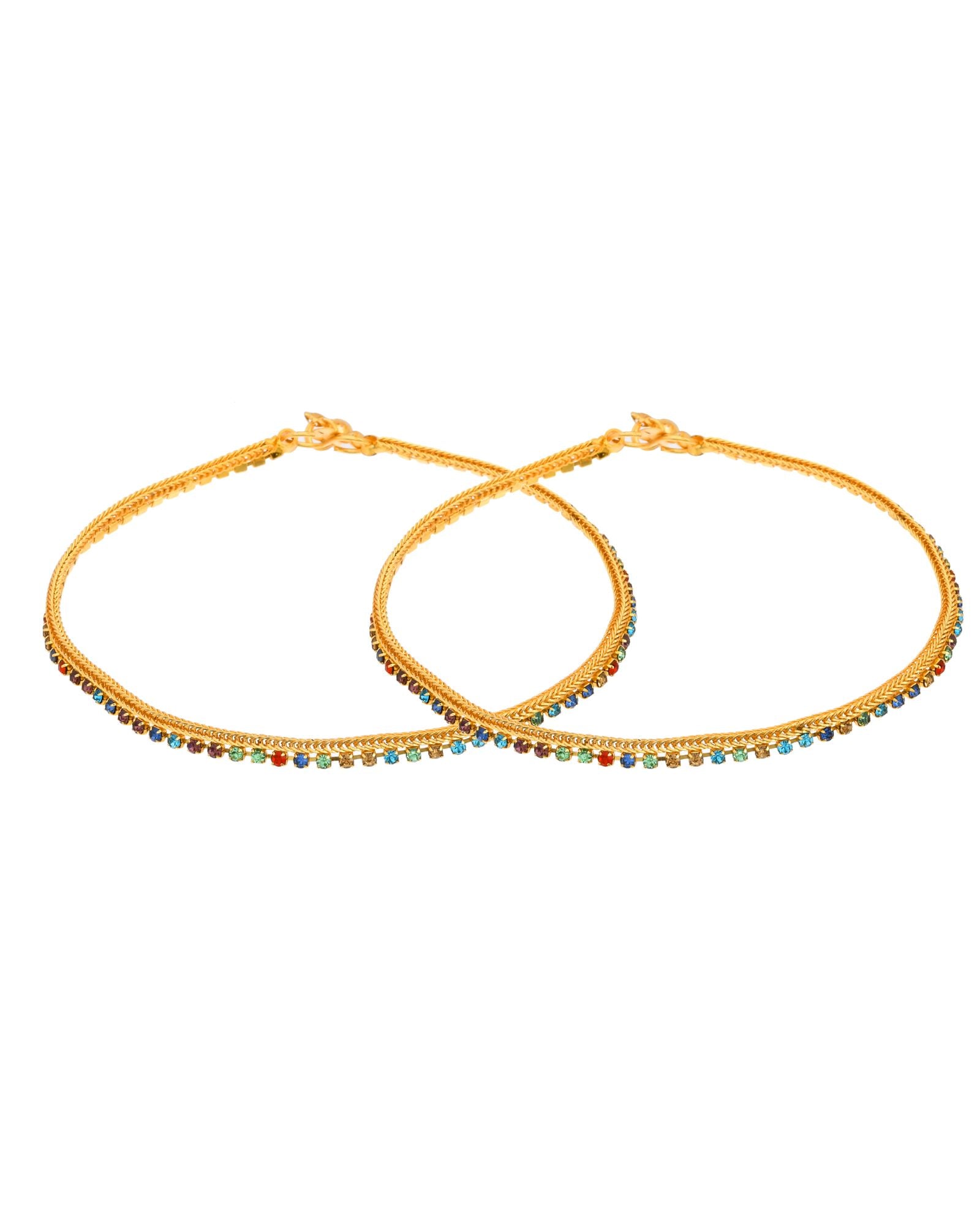 Jewels Nest Gold Plated Multicolor Stone Chain Anklet For Women - Distacart