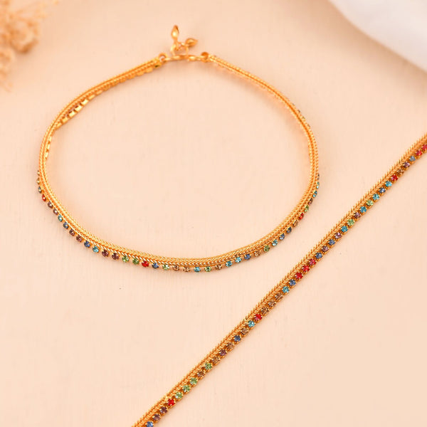 Jewels Nest Gold Plated Multicolor Stone Chain Anklet For Women - Distacart