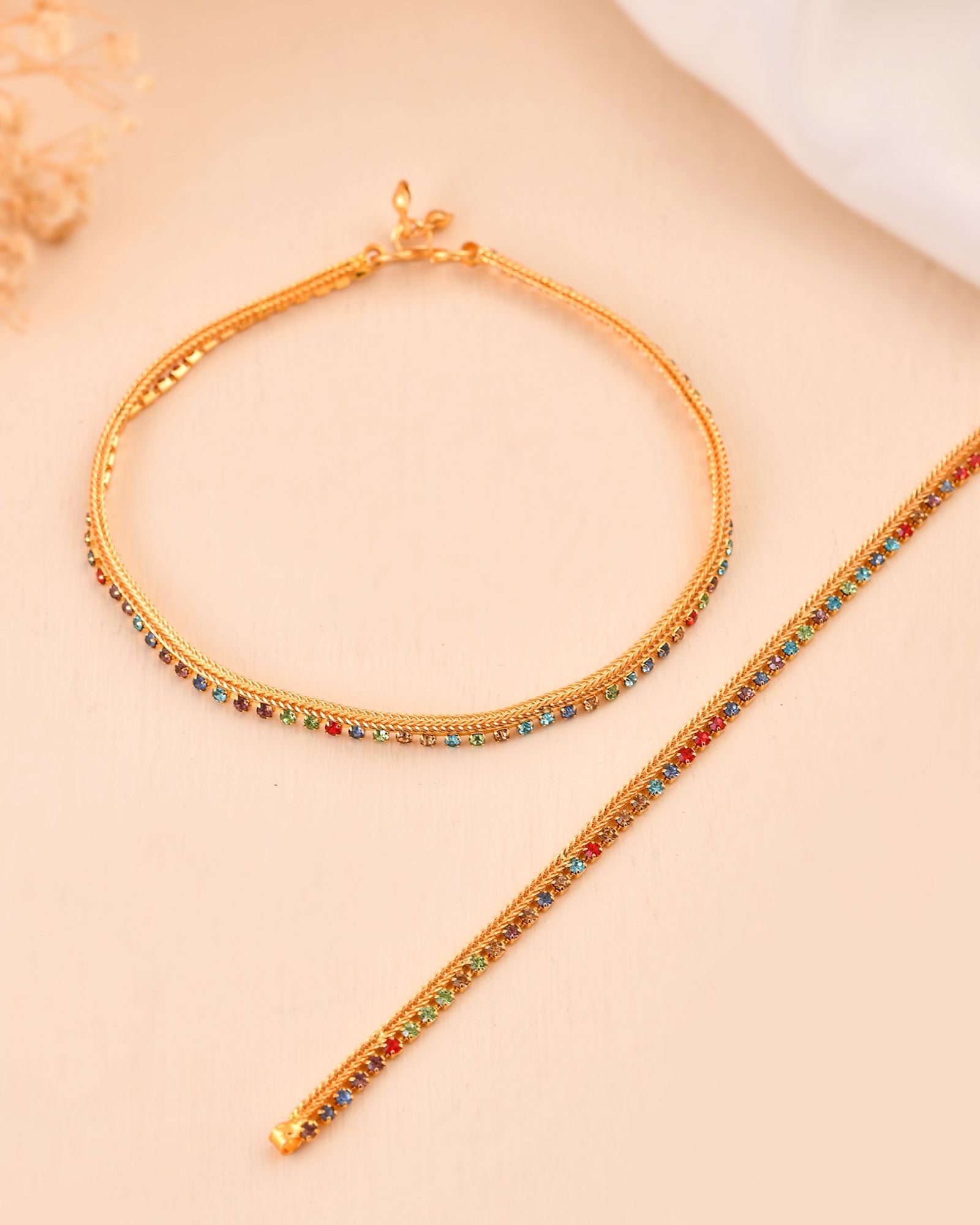 Jewels Nest Gold Plated Multicolor Stone Chain Anklet For Women - Distacart