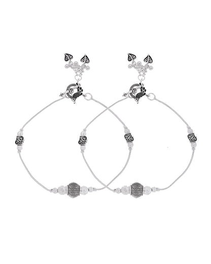 Jewels Nest Oxidised Silver Beaded Adjustable Anklet With Leaf Charm - Distacart