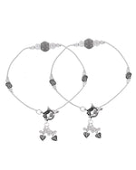 Thumbnail for Jewels Nest Oxidised Silver Beaded Adjustable Anklet With Leaf Charm - Distacart