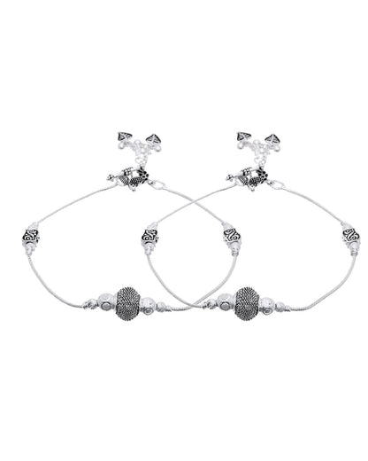 Jewels Nest Oxidised Silver Beaded Adjustable Anklet With Leaf Charm - Distacart
