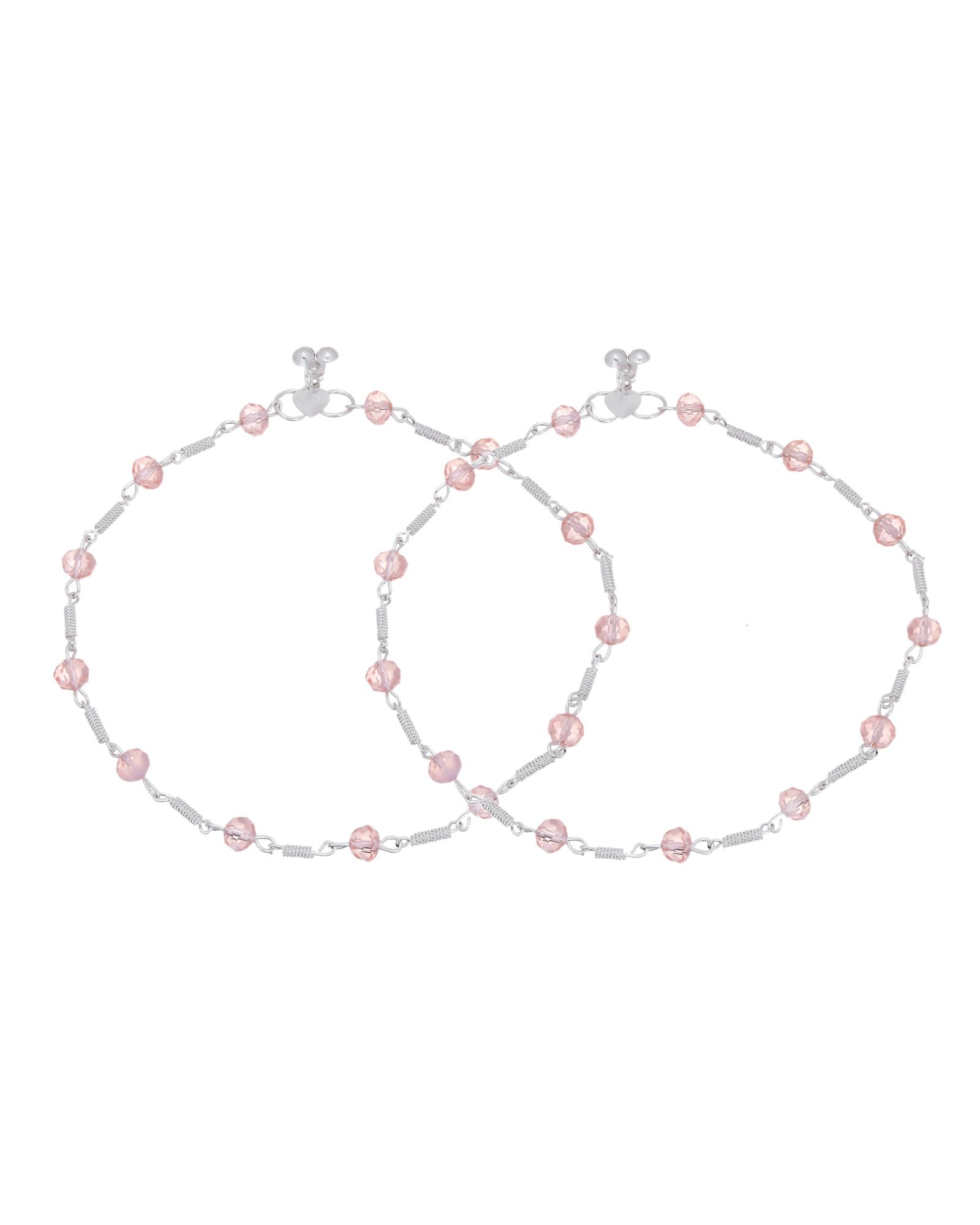 Jewels Nest Silver Plated Pink Crystal Beads Adjustable Anklet For Women - Distacart