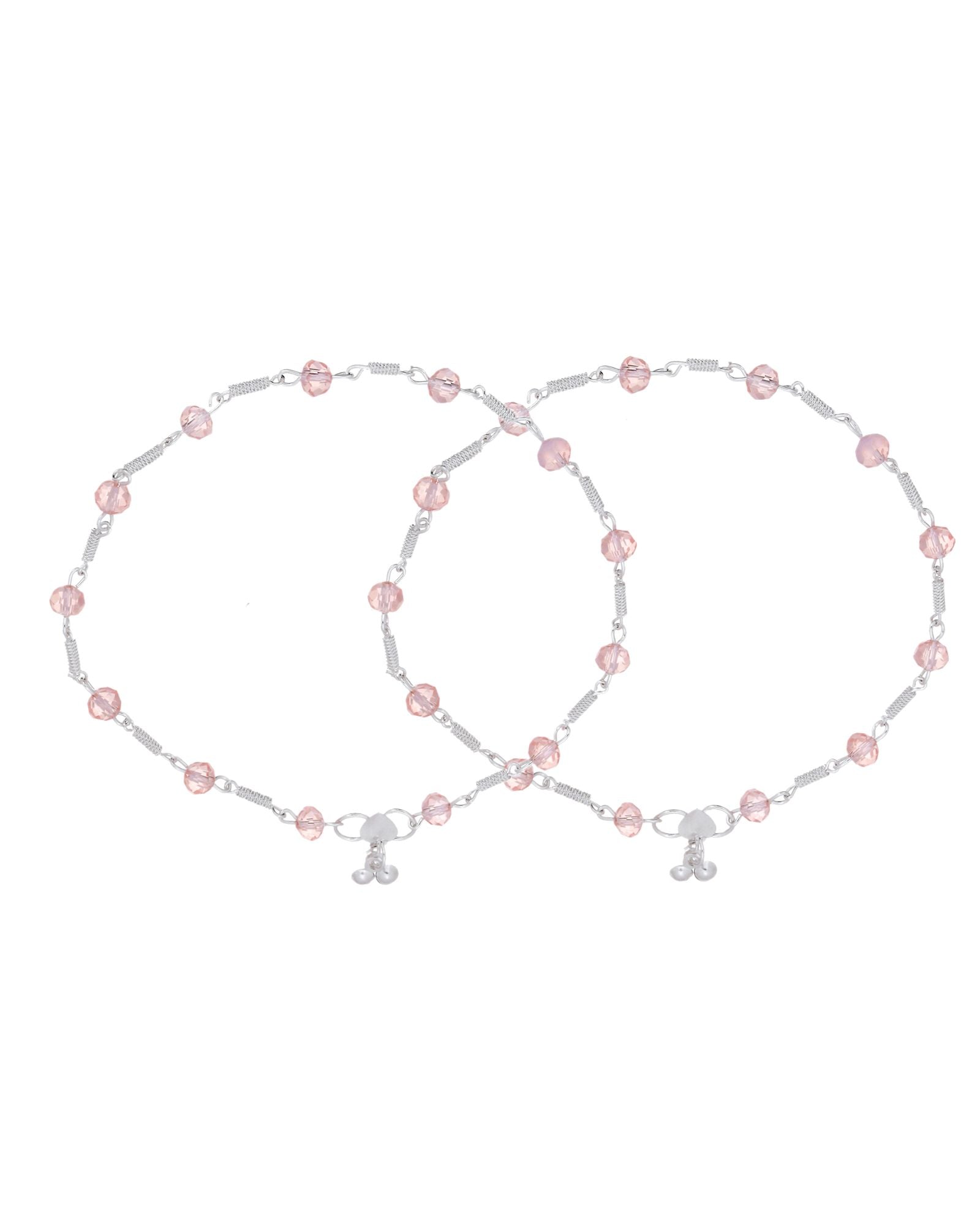 Jewels Nest Silver Plated Pink Crystal Beads Adjustable Anklet For Women - Distacart