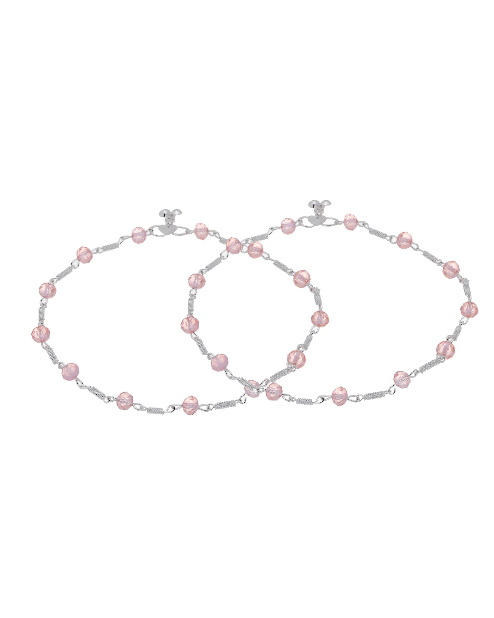 Jewels Nest Silver Plated Pink Crystal Beads Adjustable Anklet For Women - Distacart