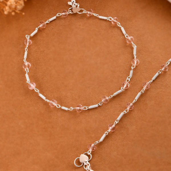Jewels Nest Silver Plated Pink Crystal Beads Adjustable Anklet For Women - Distacart