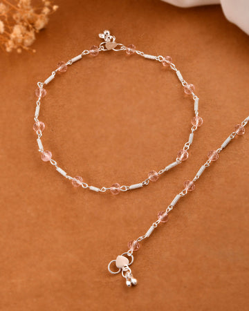 Jewels Nest Silver Plated Pink Crystal Beads Adjustable Anklet For Women - Distacart