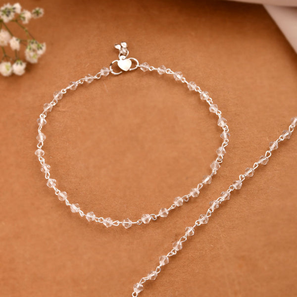Jewels Nest Silver Plated Transparent Crystal Beads Adjustable Anklet For Women - Distacart