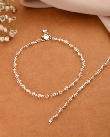Jewels Nest Silver Plated Transparent Crystal Beads Adjustable Anklet For Women - Distacart