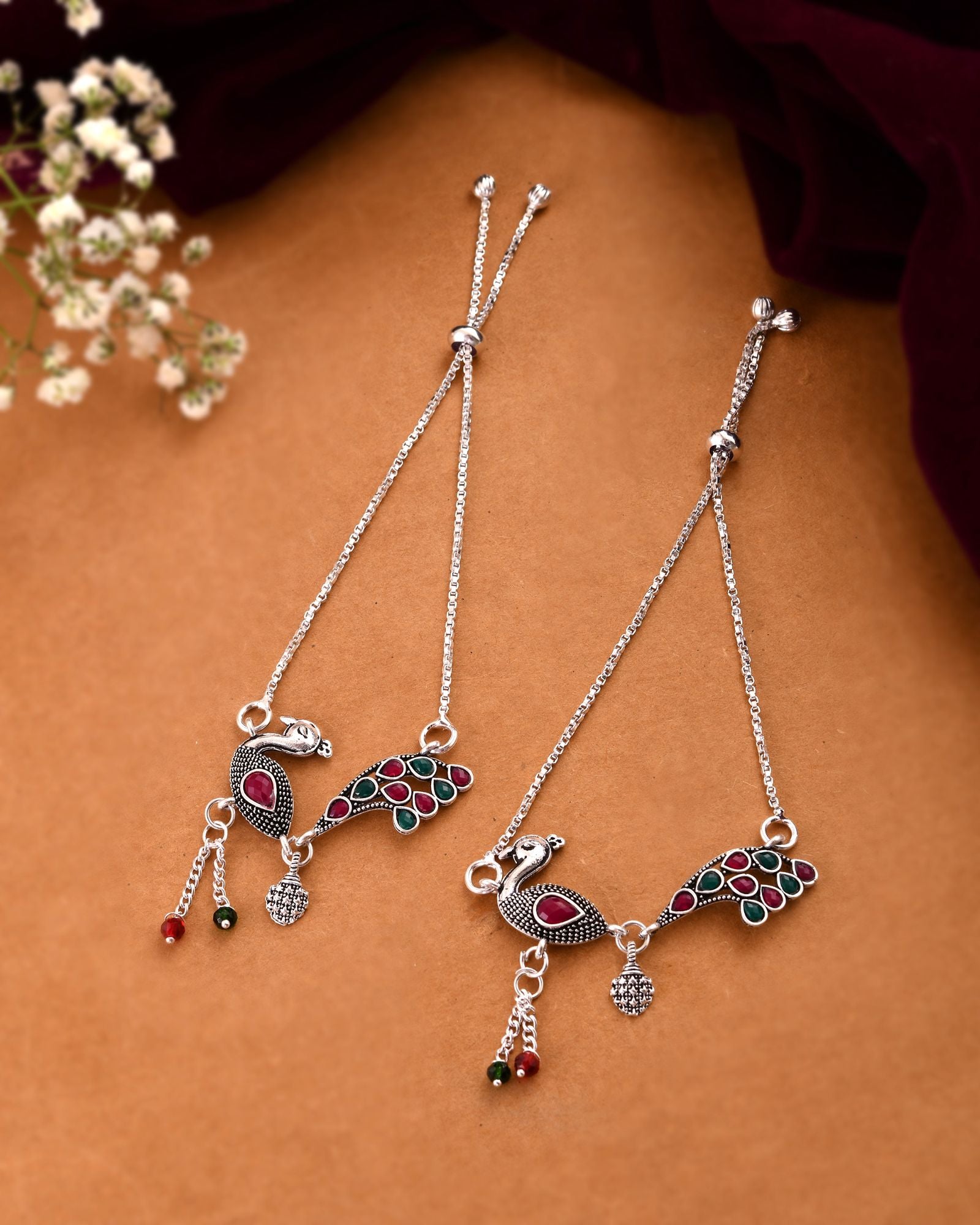 Jewels Nest Silver Plated Peacock Motif Adjustable Anklet For Women - Distacart