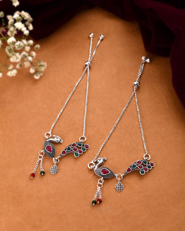 Jewels Nest Silver Plated Peacock Motif Adjustable Anklet For Women - Distacart