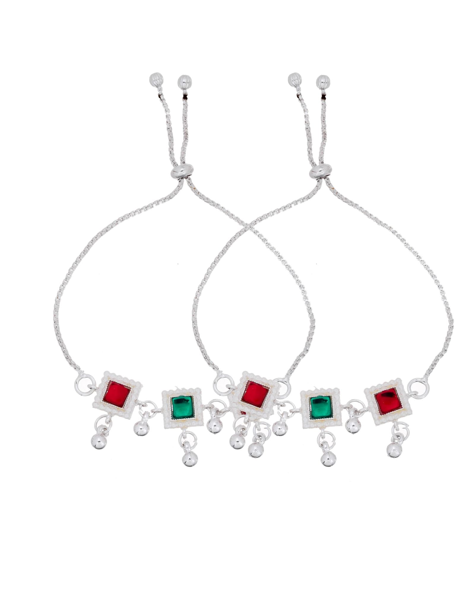 Jewels Nest Silver Plated Square Stone Adjustable Anklet With Ghungroo Charms For Women - Distacart