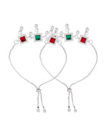 Thumbnail for Jewels Nest Silver Plated Square Stone Adjustable Anklet With Ghungroo Charms For Women - Distacart