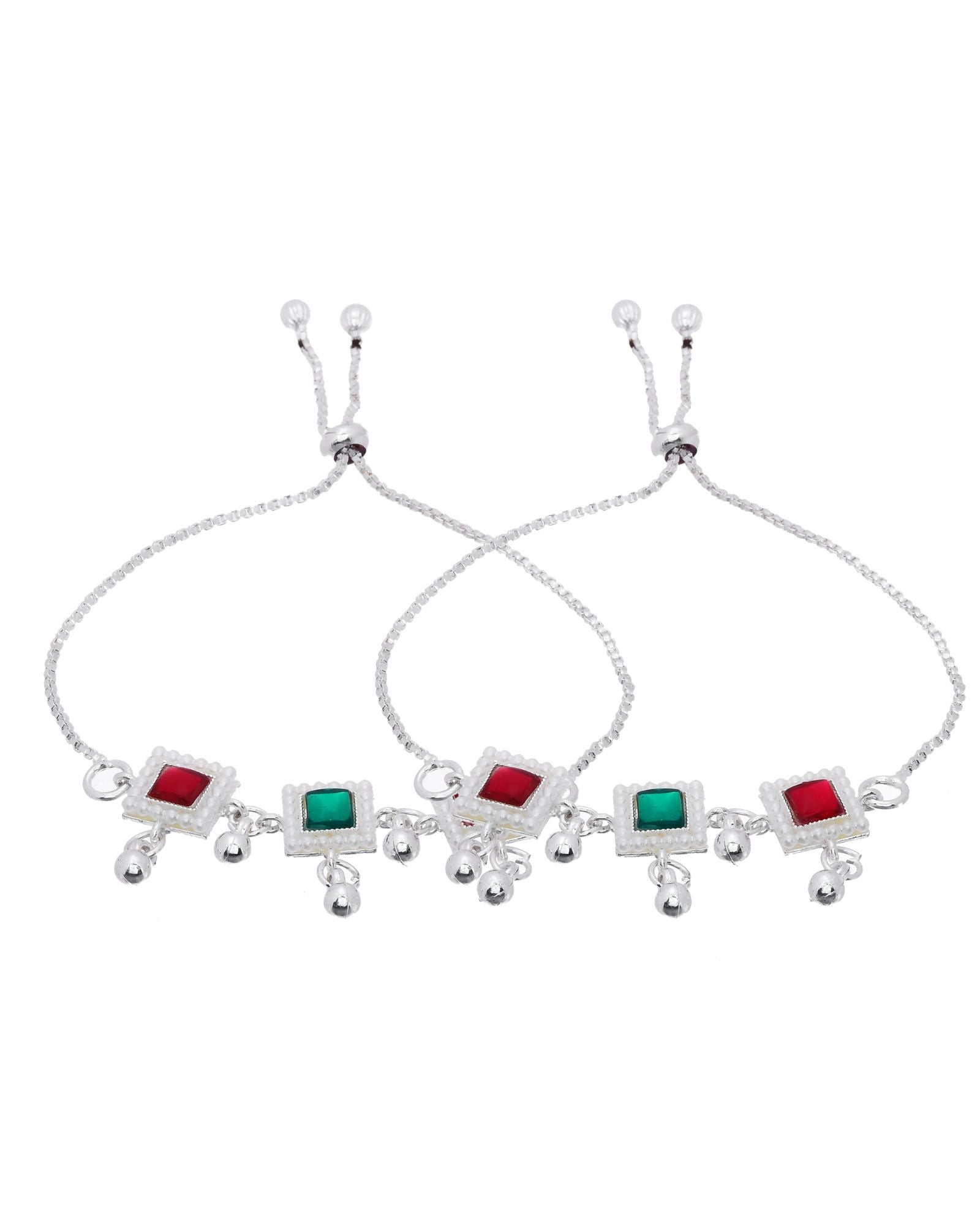 Jewels Nest Silver Plated Square Stone Adjustable Anklet With Ghungroo Charms For Women - Distacart