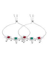 Thumbnail for Jewels Nest Silver Plated Square Stone Adjustable Anklet With Ghungroo Charms For Women - Distacart