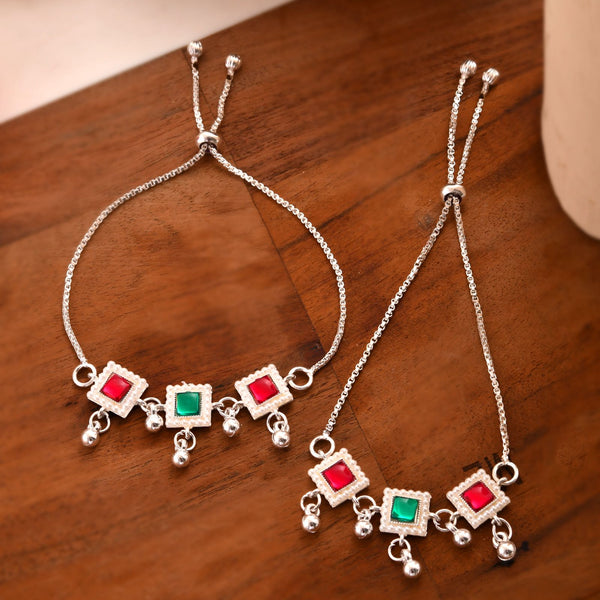 Jewels Nest Silver Plated Square Stone Adjustable Anklet With Ghungroo Charms For Women - Distacart